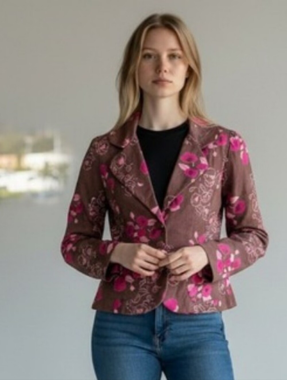 Angie NWT Fairycore Whimsigoth Floral Corduroy Blazer Jacket Medium